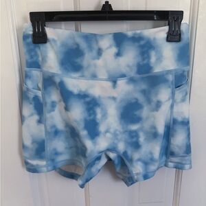 Women's Cloud-Print Athletic Shorts - Blue & White